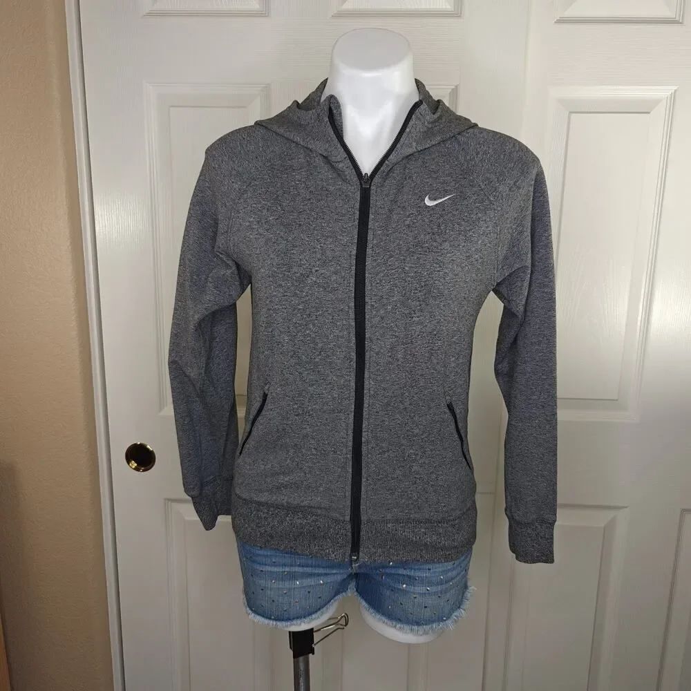 Girls' Nike Dr-Fit stretch gray zip front hoodie jacket sz L